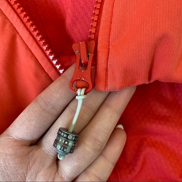lululemon Red Orange Light Hooded Jacket Size 8 Ruffle Trim Thumb Holes - Picture 5 of 12